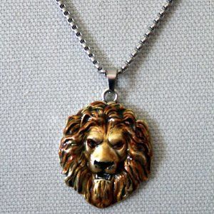 Hand Enameled Lion Head Pendant Necklace